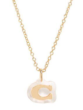 COACH NY GOLD TONE SIGNATURE “C” LUCITE PENDANT NECKLACE 16”+2”